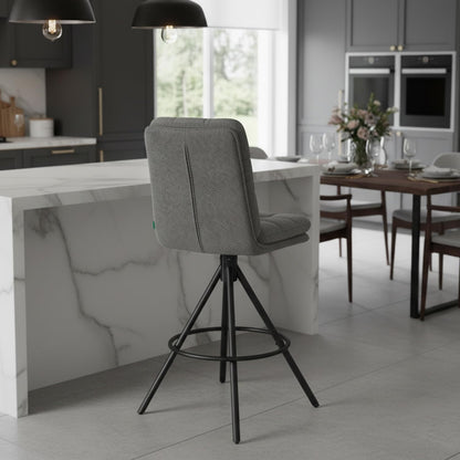 DUBI Möbel TAYO Premium Bar Stool, 360° Rotatable, Double Cushion and Fine Padded Backrest, Steel Frame with 4 Legs, Black Matte with Foot Ring, for Kitchen Island and Counter, Seat Height 71 cm - QUORE