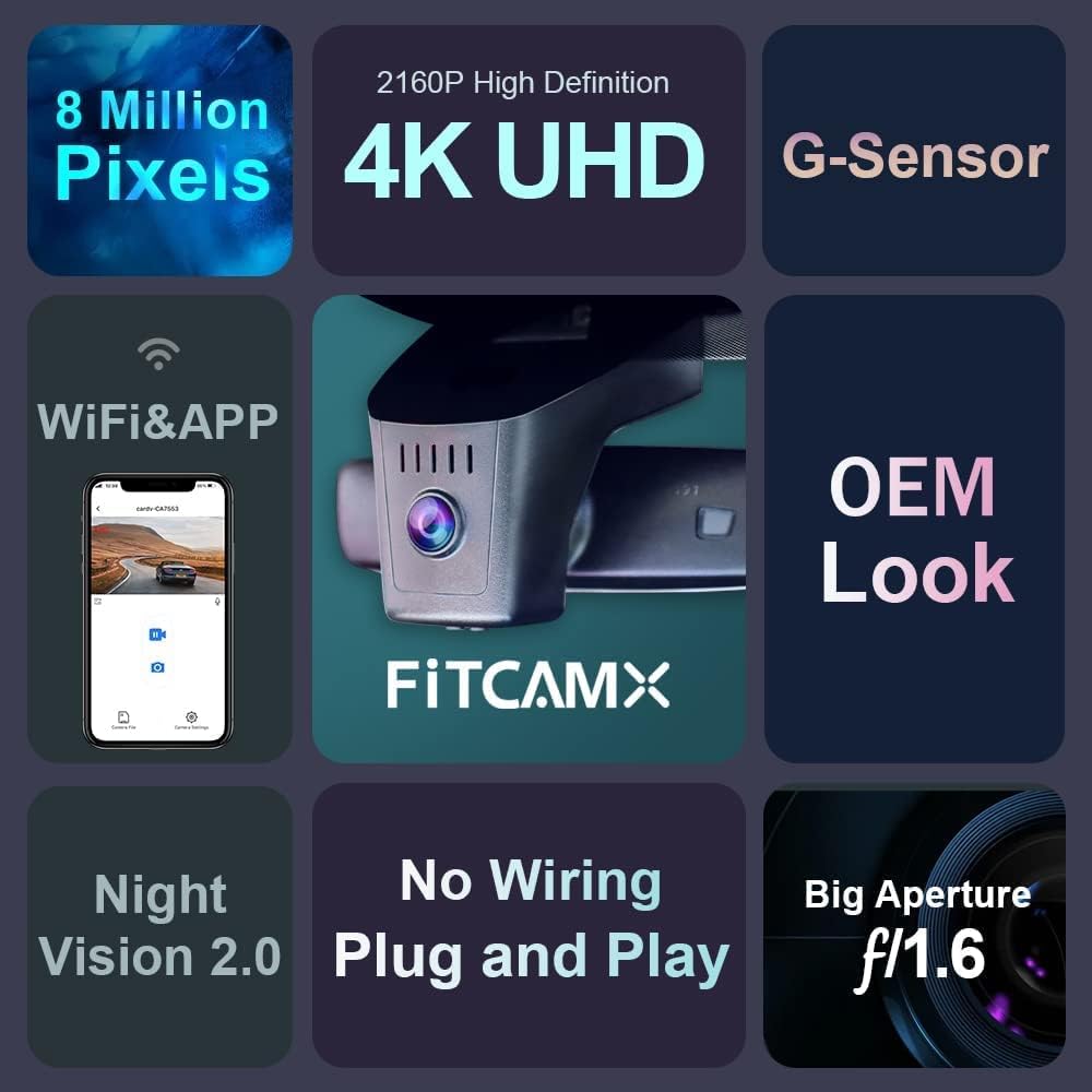 FITCAMX Dash Cam Compatibel met Volkswagen ID.4 / ID.5 / Audi Q4 e-tron 2022-2026, 4K OEM WiFi-rijrecorder, UHD 2160P nachtzicht, parkeermonitor, G-sensor, met 64GB geheugenkaart