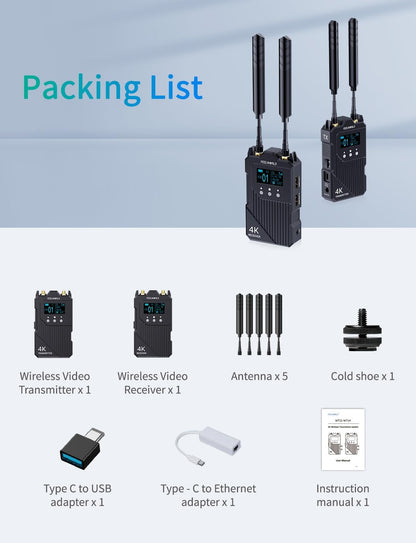 FEELWORLD WT1H 4K Draadloze Video Transmissie Systeem Dual HDMI Full Duplex Intercom Live Streaming met 1000ft Transmissie Afstand 0.08s Lage Latentie