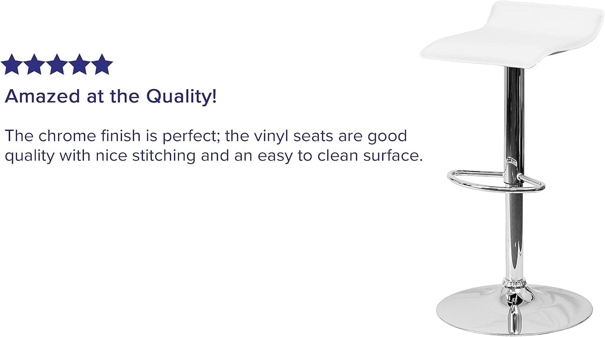 Flash Furniture Athene 2 Pack Hedendaagse Witte Vinyl Verstelbare Hoogte Barkruk met Solid Wave Seat en Chrome Base