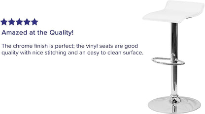 Flash Furniture Athene 2 Pack Hedendaagse Witte Vinyl Verstelbare Hoogte Barkruk met Solid Wave Seat en Chrome Base