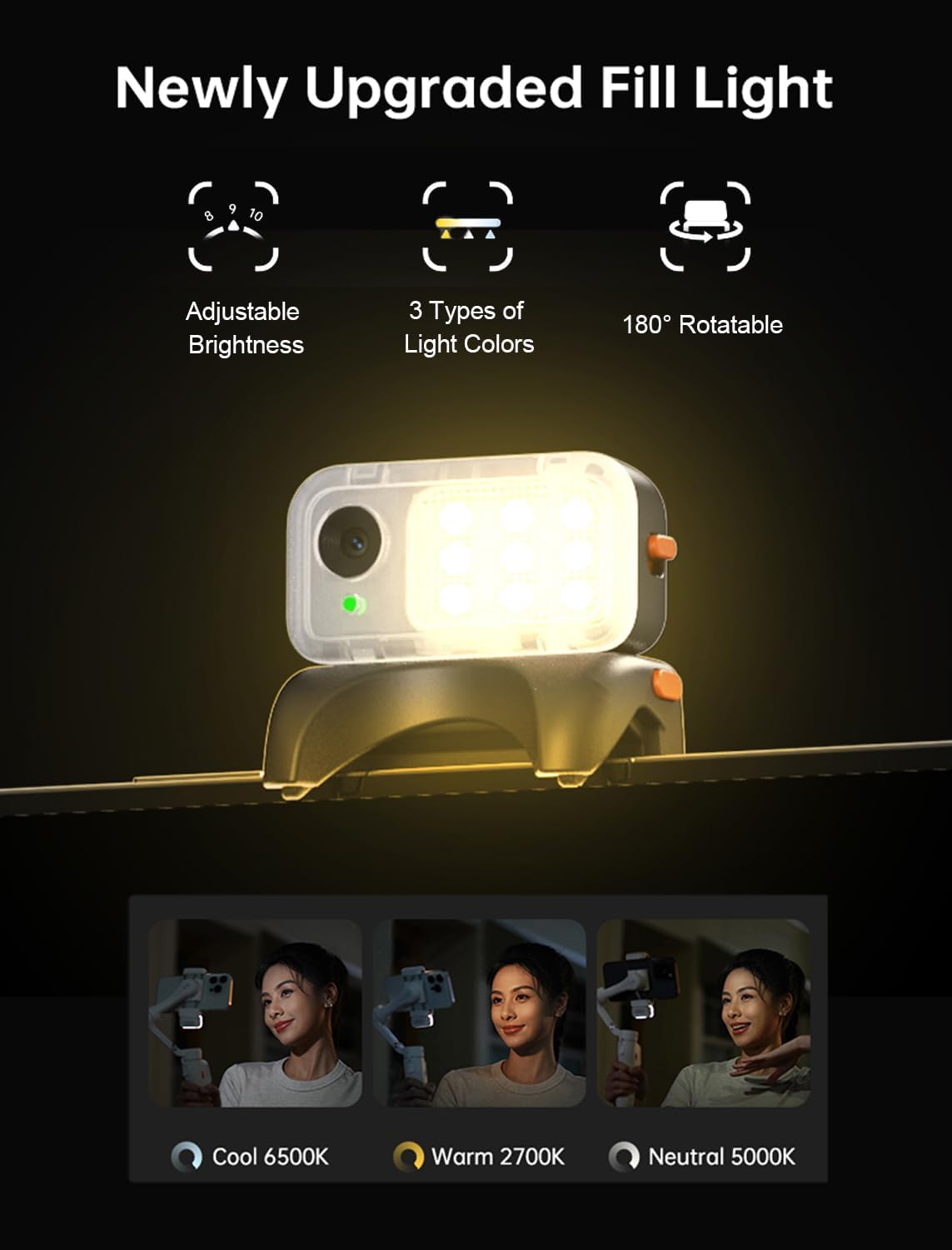 hohem iSteady V3 Gimbal stabilisator voor smartphone, AI-tracker, magnetisch vullicht, afneembare afstandsbediening, geïntegreerde statiefverlengstang, verbeterde