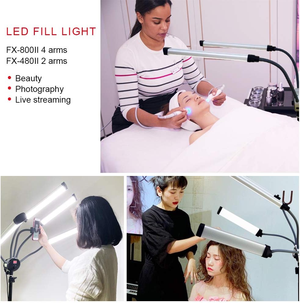 FX-800II Opvouwbare 50W 3200K-5500K LED-videostudio met vier armen, ringlamp met USB-oplaadpoort en statief van 200 cm, voor telefooncamera, YouTube, make-upvideo's