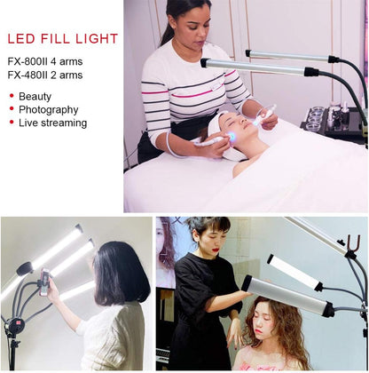 FX-800II Opvouwbare 50W 3200K-5500K LED-videostudio met vier armen, ringlamp met USB-oplaadpoort en statief van 200 cm, voor telefooncamera, YouTube, make-upvideo's