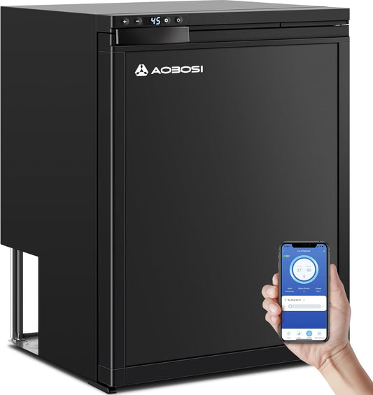 AAOBOSI 65L Compressorkoelkast, APP-Gestuurde Camperkoelkast, 12/24V DC, LED-Verlichte Voertuigkoeler, Bereikt -20 °C, Geschikt Voor Auto's, Vrachtwagens, Boten, Campers, Kamperen en Reizen