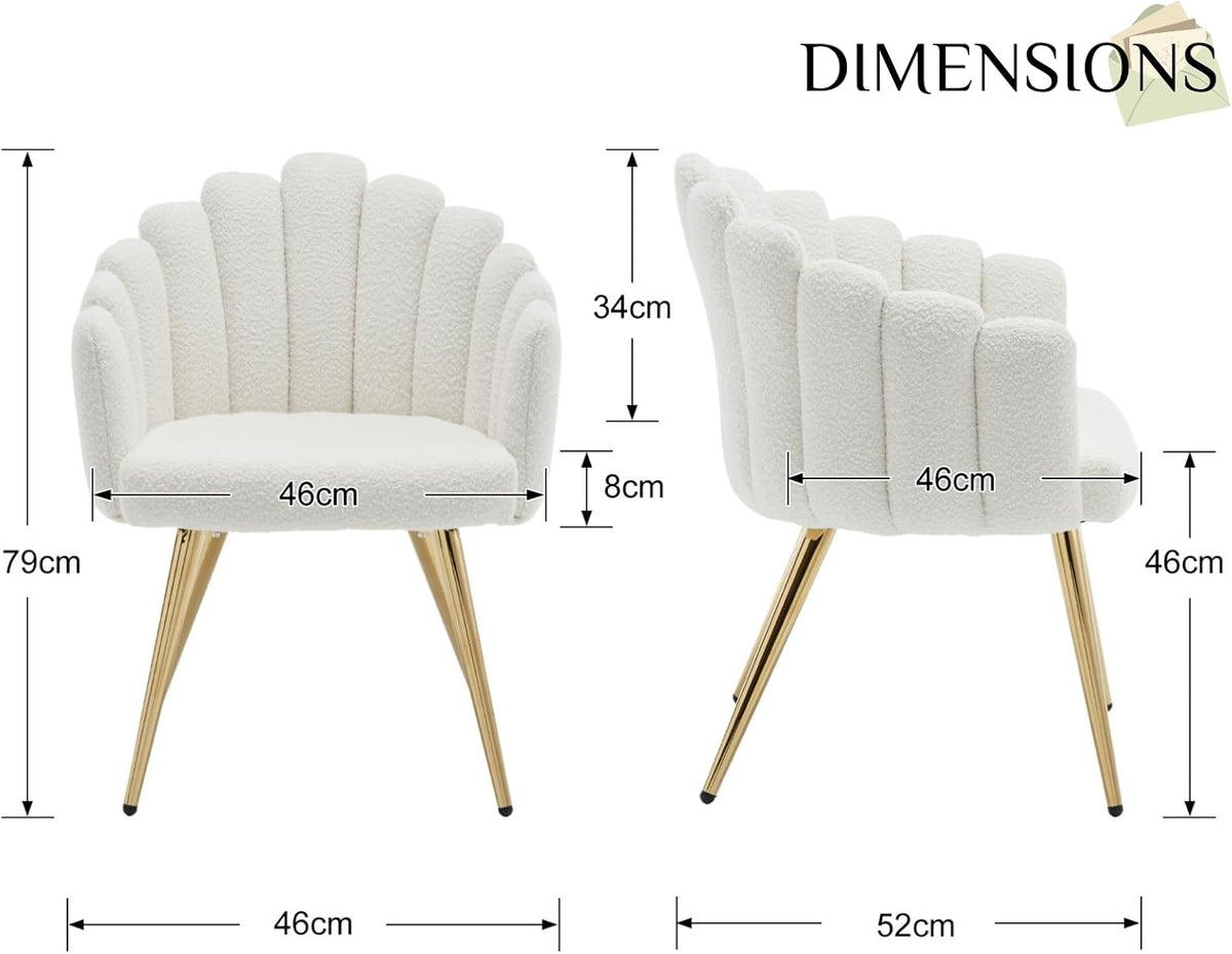 chairus Armchair Faux Fur Lounge Chair Living Room Upholstered Dressing Table Chair Bedroom Modern Accent Chair with Metal Legs White