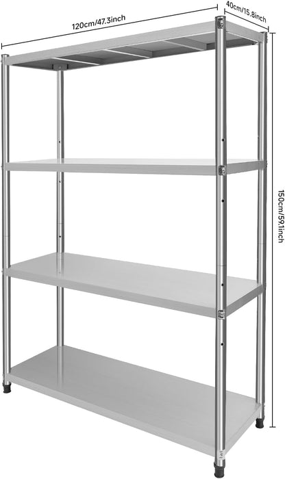 RVS Opslagrek – Metaalrek – Stellingkast – Garage Rek – Kelderrek – 4 Planken – Draagkracht 50 kg – 120x40x150 cm – Roestvrijstaal
