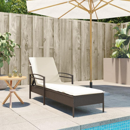 Sun Lounger with Cushion, Poly Rattan, Brown, 63 x 200 x 81 cm, Garden Lounger, Outdoor Pool Lounger, Sun Lounger, Garden Lounger, Beach Chair, 368300 - QUORE
