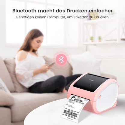 Bluetooth verzendlabelprinter 4x6 - roze draadloze thermische labelprinter voor kleine bedrijven, thermische printer voor verzendlabels, verzendetikettenfabrikant, compatibel met USPS, Amazon