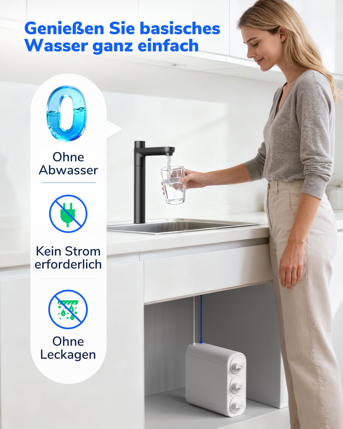 Ultrafiltratie Waterfilter Onder Gootsteen Zonder Tank – Onderbouwfilter – Waterfiltersysteem – Drinkwaterfilter – Keukenwaterfilter – 0,01 µm Filtratie – Zonder Elektriciteit En Afvalwater