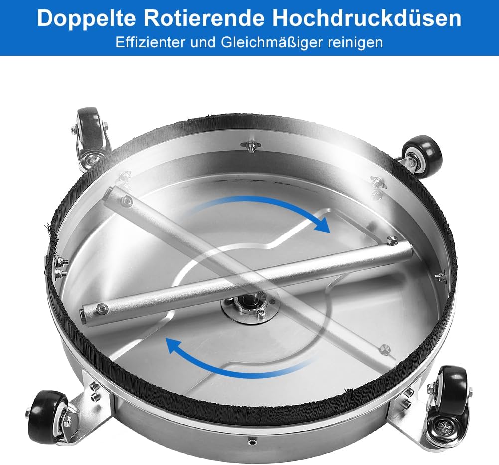 Hogedrukreiniger – Oppervlaktereiniger – Drukspuit – Terrasreiniger – Reinigingsmachine – Roestvrij Stalen Constructie – Twee Roterende Sproeiers – 2000-4000 PSI – Vier Wielen – 2 Verlengstaafopzetstukken