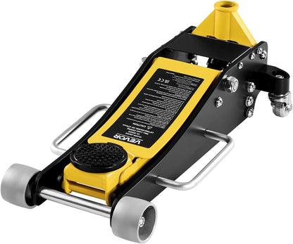 VEVOR Low Profile Trolley Jack with 360° Wheels, 2.5 T, Quick Piston Pump, 95-475 mm Lift Height, Hydraulic Jack for Compact SUVs, Yellow + Black