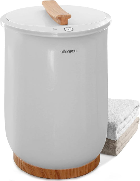 Serenelife Towel Warmer, Electric Bucket Towel Heater for Spa and Bathroom, With Portable Handle, Fits 2 Large Bath Towels/Bathrobes/Pajamas, Auto Shut Off Function, White - QUORE
