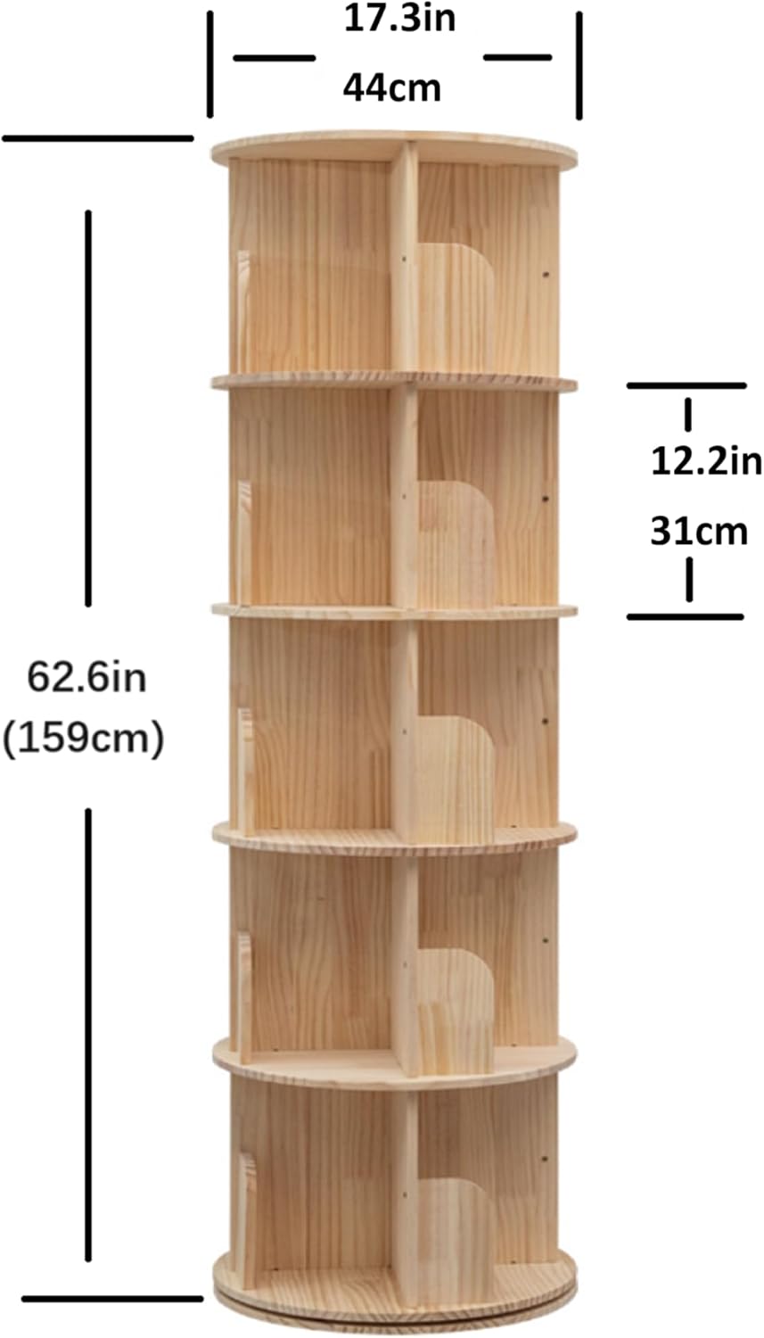 Heehee Roterende Boekenplank 360 Display Vloerstaande Boekenkast Opbergrek voor Kinderen & Volwassenen Multifunctionele Boekenplank Organizer (5-Tier)