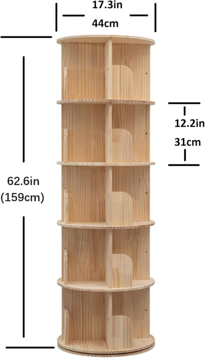 Heehee Roterende Boekenplank 360 Display Vloerstaande Boekenkast Opbergrek voor Kinderen & Volwassenen Multifunctionele Boekenplank Organizer (5-Tier)