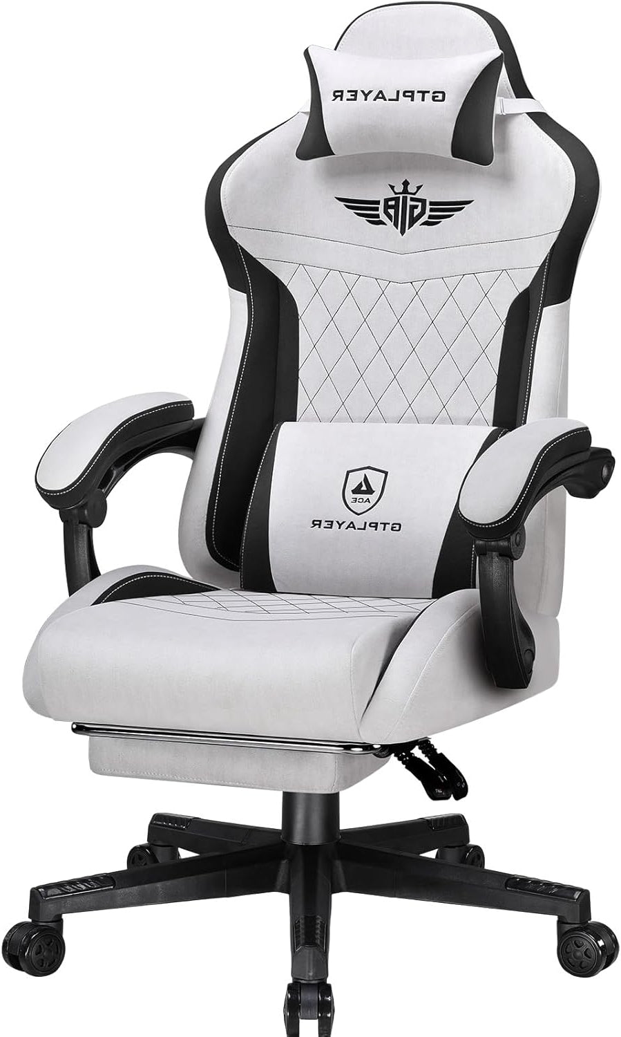 GTPLAYER Ergonomic Gaming Chair, Technical Fabric, with Lumbar Support, Computer Chair with Extended Backrest, Supports up to 150 kg, Grey - QUORE