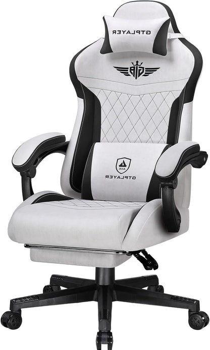 GTPLAYER Ergonomic Gaming Chair, Technical Fabric, with Lumbar Support, Computer Chair with Extended Backrest, Supports up to 150 kg, Grey - QUORE