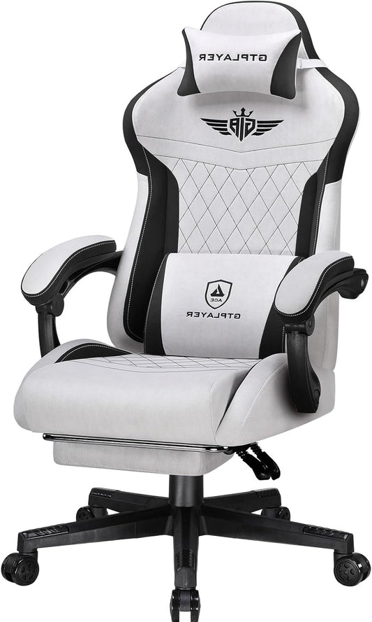 GTPLAYER Ergonomic Gaming Chair, Technical Fabric, with Lumbar Support, Computer Chair with Extended Backrest, Supports up to 150 kg, Grey - QUORE