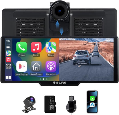 CarPlay Auto 9,26 inch Wireless CarPlay & Android Auto - dashcam 4K UHD, achteruitrijcamera 1080P, Bluetooth 5.4, wifi 5GHz, stereogeluid, snel opladen iPhone (Carplay Screen B)
