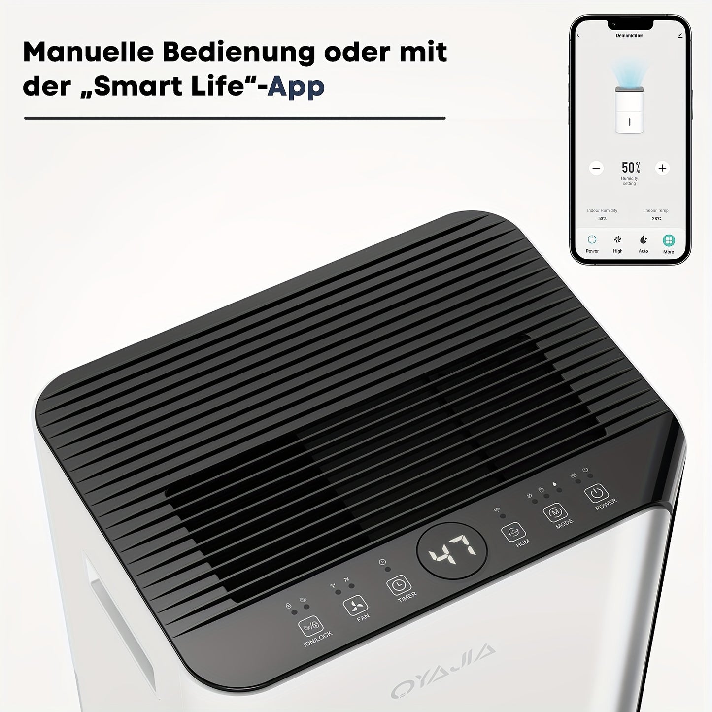 Luchtontvochtiger – Vochtvreter – Ontvochtiger – Vochtregulator – Aircoontvochtiger – 16 Liter Capaciteit – Stil & Energiezuinig – Wifi App Bediening – Digitaal Display – Wit – Slimme Vochtigheidsregeling – Continue Afvoer – Slaapstand
