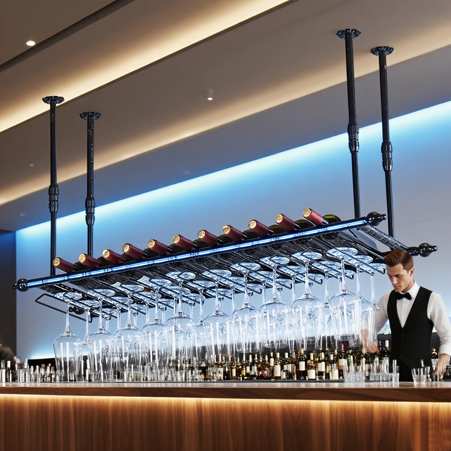 Plafond Wijnglashouder – Wijnglasrek – Glazenhouder – Stemware Rek – Baraccessoire – Zwart Metaal – Ruimtebesparend & Duurzaam