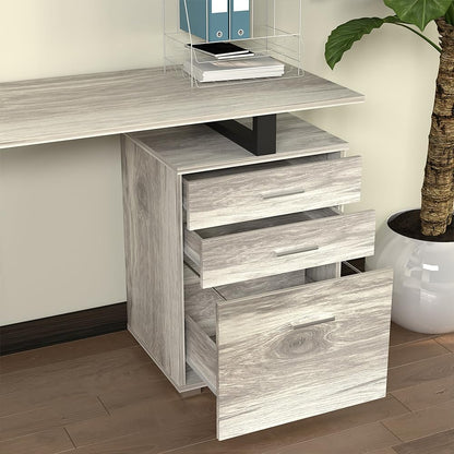 BAKAJI Scrivania Con cassettiera Bureau met lade, computertafel, staal, hout, kantoor grijs, Unica