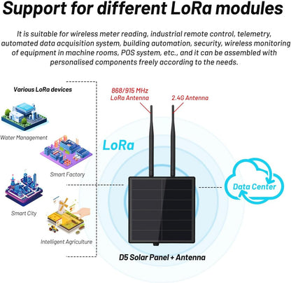 D5 Solar Lora Node Repeater met controller, Lora Module RAK19007 RAK4631 Board en 868 MHz Lora Antenna 2.4g, zonnepaneel ingebouwd in 5000 mAh batterij voor meshtastische radio Lorawan