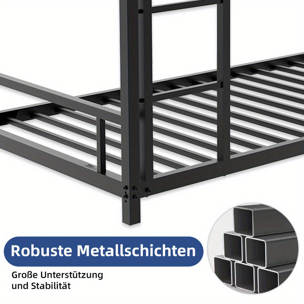 Metalen Stapelbed – Stapelbed – Tienerbed – Bedbank – Slaapbank – Zwart – Robuust En Duurzaam Metaal – Veiligheidsrails Bovenbed