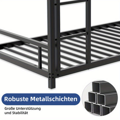 Metalen Stapelbed – Stapelbed – Tienerbed – Bedbank – Slaapbank – Zwart – Robuust En Duurzaam Metaal – Veiligheidsrails Bovenbed