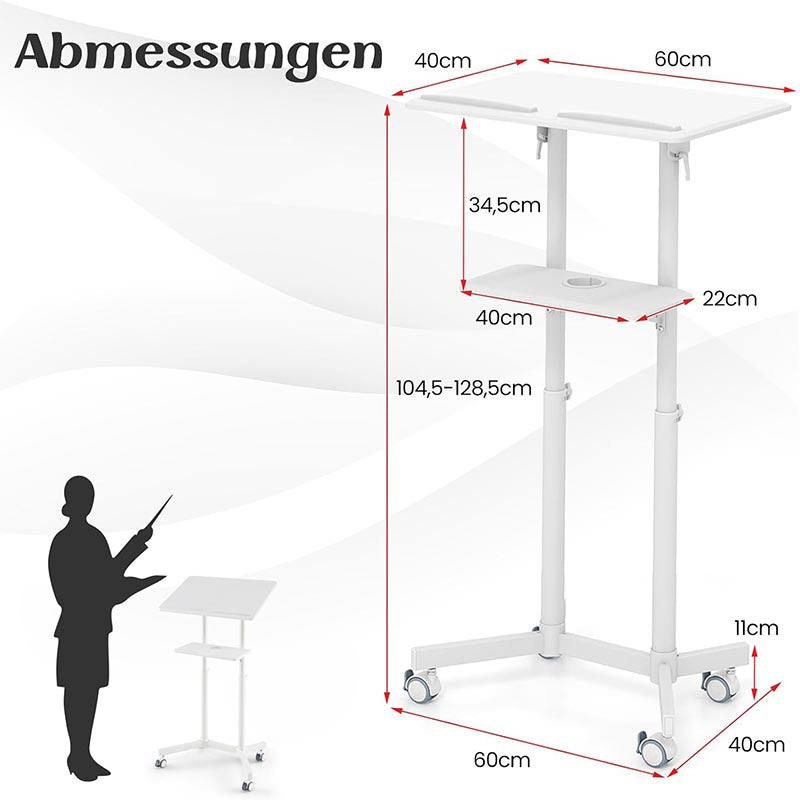 Mobiel Spreekgestoelte – Lectern – Presentatiemeubel – Podiumstatief – Prikbordstandaard – Verstelbare Hoogte – Kantelbare Tafelplaat