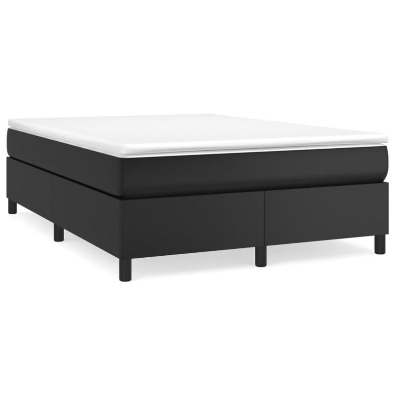 Bedframe 140x190 – Tweepersoonsbed – Eenpersoonsbed – Slaapbank – Boxspring – Zwart Kunstleer – Hardhouten Frame – Eenvoudige Montage – Minimalistisch Hoofdbord