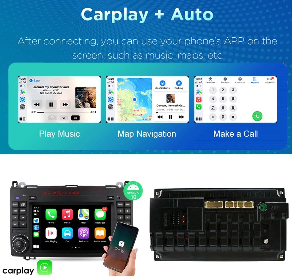 Carplay-navigatiesysteem voor Android 7 inch vervangend display voor Mercedes Benz A-klasse W169 A150/A160/A170/A180/A200/B-klasse W245/V W639 W447/Vito/Viano/W906 Sprinter