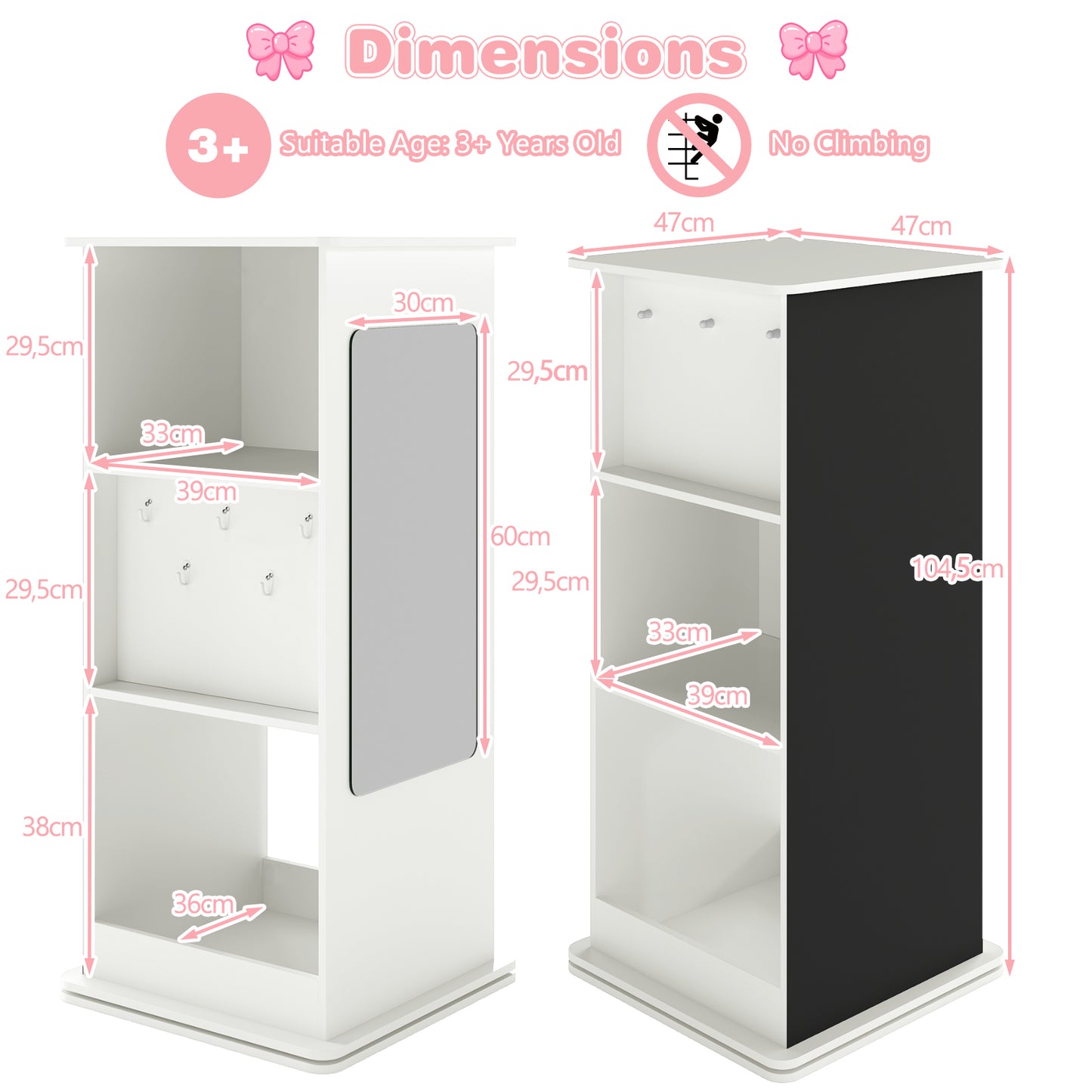 Boekenrek Kind – Kinderboekenkast – Boekenplank – Opbergkast – Speelgoedkast – Draaibaar 360° – MDF Hout – Krijtbord & Ophanghaken – 3 Niveaus – Ruimtebesparend
