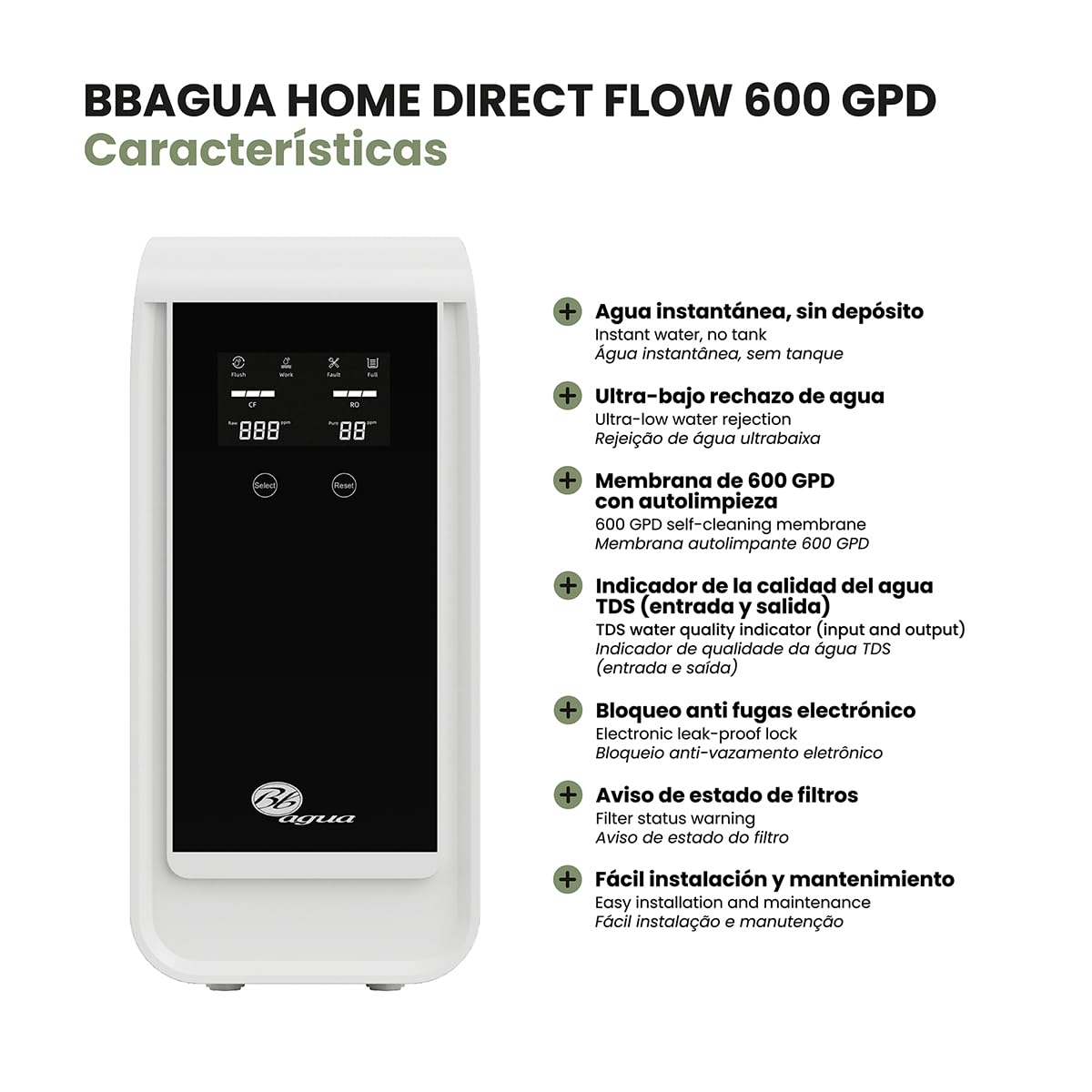 Omgekeerde Osmose Systeem – Waterfilter – Osmosefilter – Waterzuiveringssysteem – Drinkwatersysteem – Zonder Tank – 600 GPD – Digitaal TDS-Display