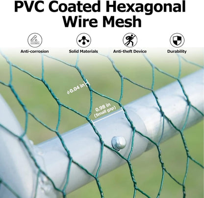Kippenhok – Kippenren – Pluimveeverblijf – Buitenhok – Konijnenren – Groot 3x8x2m – Gegalvaniseerd Staal – Waterdichte PE-Cover