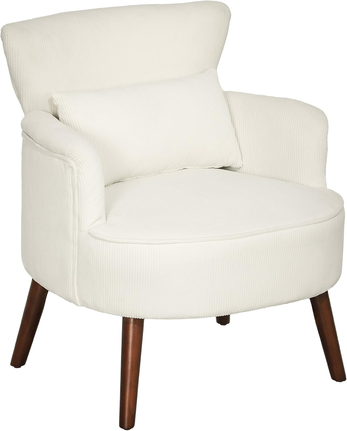 HOMCOM Lounge Chair with Armrests, Upholstered Chair with Cushion, Cord Look Armchair Wooden Legs Reading Chair for Living Room, Bedroom, Cream White HOMCOM Lounge Chair with Armrests - QUORE