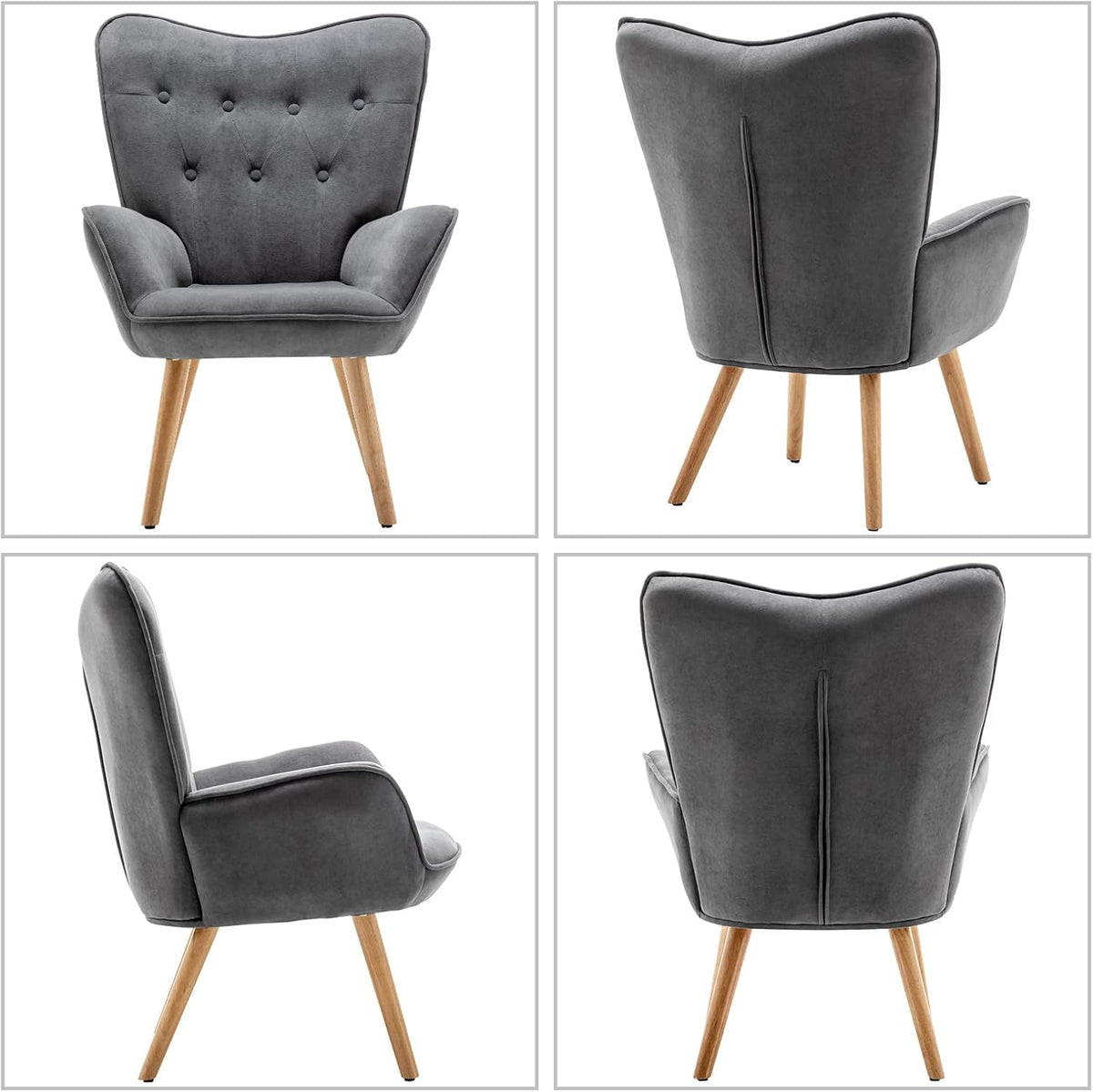 HollyHOME Comfortable Armchair with Footstool Living Room Chair Velvet Accent Chairs Cozy Relaxing Armchairs Reading Chair Bedroom, Dark Grey