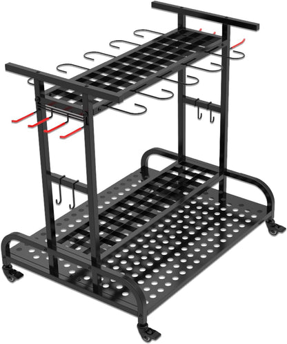 tonchean Opbergorganizer voor tuingereedschap, 360 ° draaibare tuingereedschap, torenrek, trolley met wielen, 3-laags gereedschapshouder, standaard, plank voor garage, tuin, gazon, werkplaats
