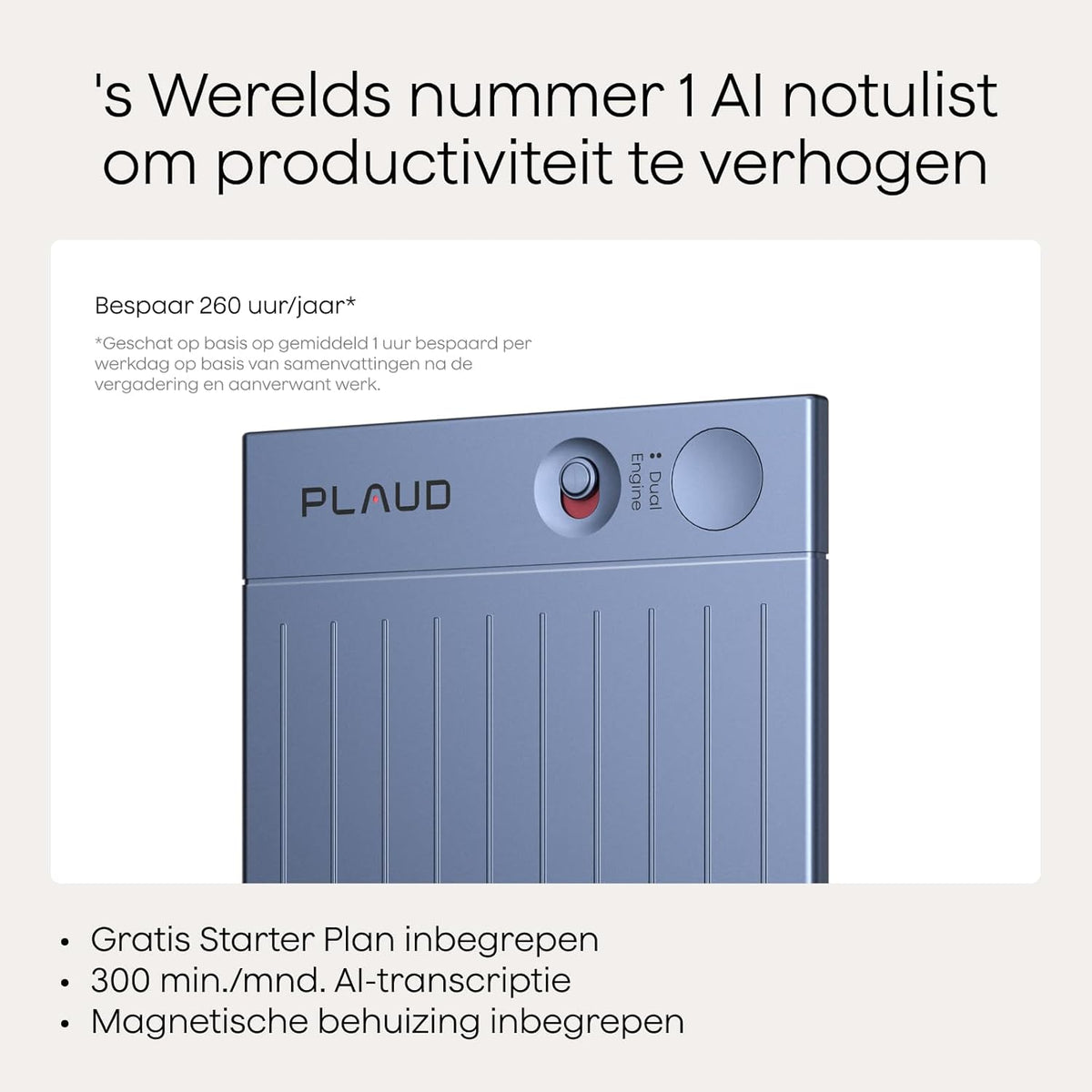 Plaud Note Digitale AI Spraakrecorder voice recorder met AI Transcriptie en samenvattingen audio ondersteunt 112 talen audio recorder voor colleges vergaderingen (Davyblauwe Note met davyblauwe hoes)