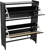 Shoe cabinet - Shoe rack - Portable - 4-tier - Freestanding shoe rack - with 2 folding drawers - Narrow shoe cabinet - Black
