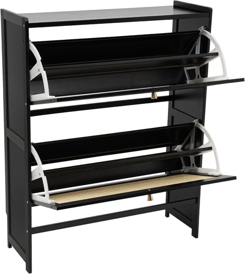 Shoe cabinet - Shoe rack - Portable - 4-tier - Freestanding shoe rack - with 2 folding drawers - Narrow shoe cabinet - Black