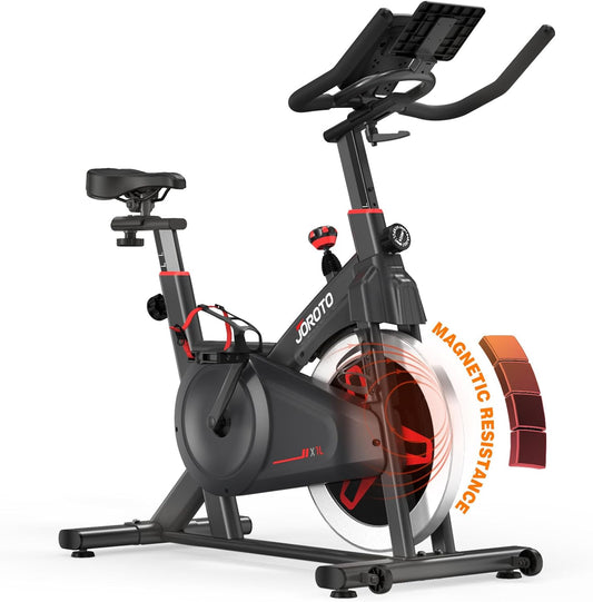 Hometrainer - JOROTO Stationaire fietsen voor thuis, magnetische workoutfiets, indoor cyclingfietsen met4-weg verstelbare, lcd-monitor met tpm, iPad-houder, 10/20kg vliegwiel, belastbaar tot 150 kg