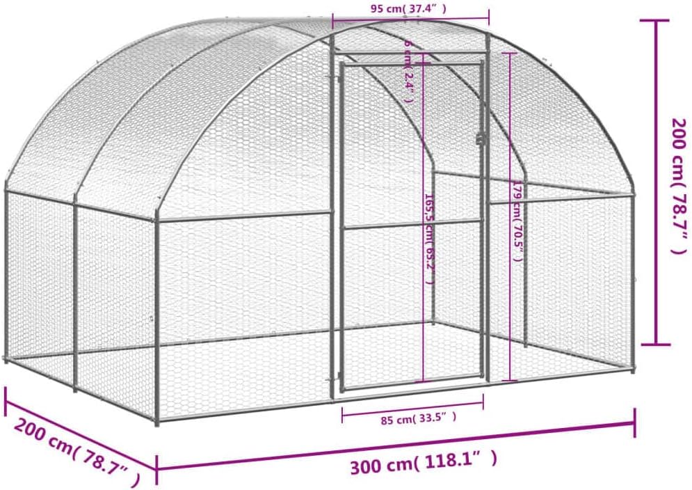vidaXL Chicken coop 3x2x2m galvanized steel, chicken run, animal house, animal run, chicken coop, run, chicken house, chicken enclosure, chicken cage - QUORE