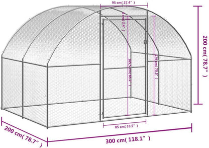 vidaXL Chicken coop 3x2x2m galvanized steel, chicken run, animal house, animal run, chicken coop, run, chicken house, chicken enclosure, chicken cage - QUORE
