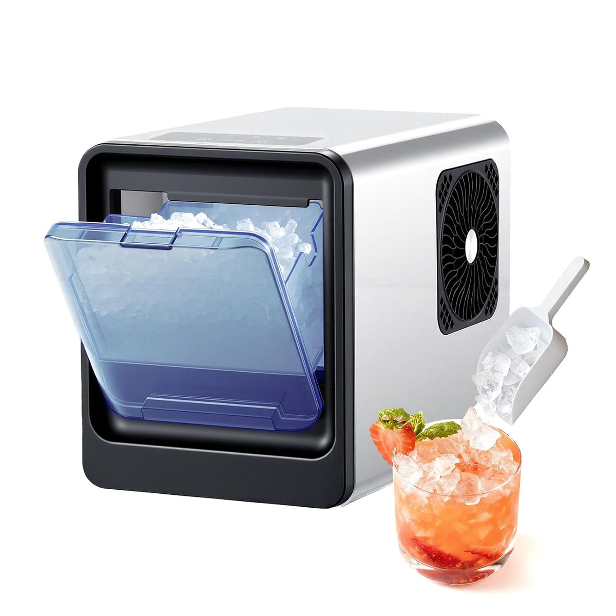 VEVOR Tafelijsmachine, 15 kg per dag, zelfreinigende ijsblokjesschaal met schepje, ijsblokjesmachine voor thuis, keuken, kantoor, bar, party, drankjes