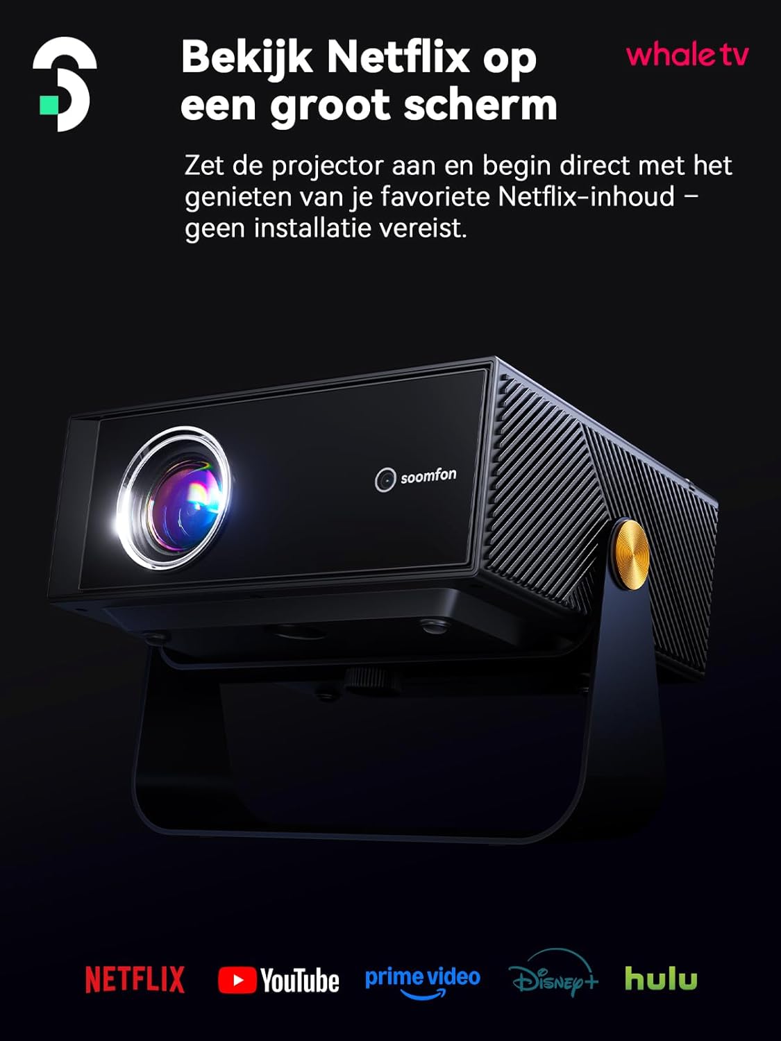 SOOMFON Smart Beamer 4K thuisbioscoop, kleine beamer voor mobiele telefoon, autofocus en trapeziumcorrectie, mini-projector met wifi en Bluetooth met Fire Stick/Smartphone/PS5/thuisbioscoop/outdoor