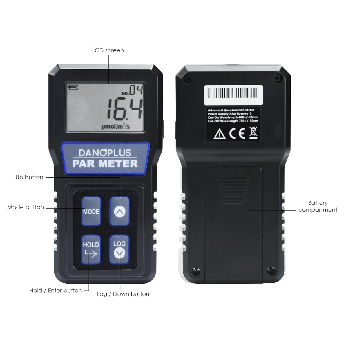 Quantum PAR Meter, Waterdichte PAR Meter voor Rif Tank Aquarium Planten IP68 Quantum Sensor Full-Spectrum PPFD Meter Data Logger, 79“ Kabel en 37” Stevige Telescopische Pool inbegrepen