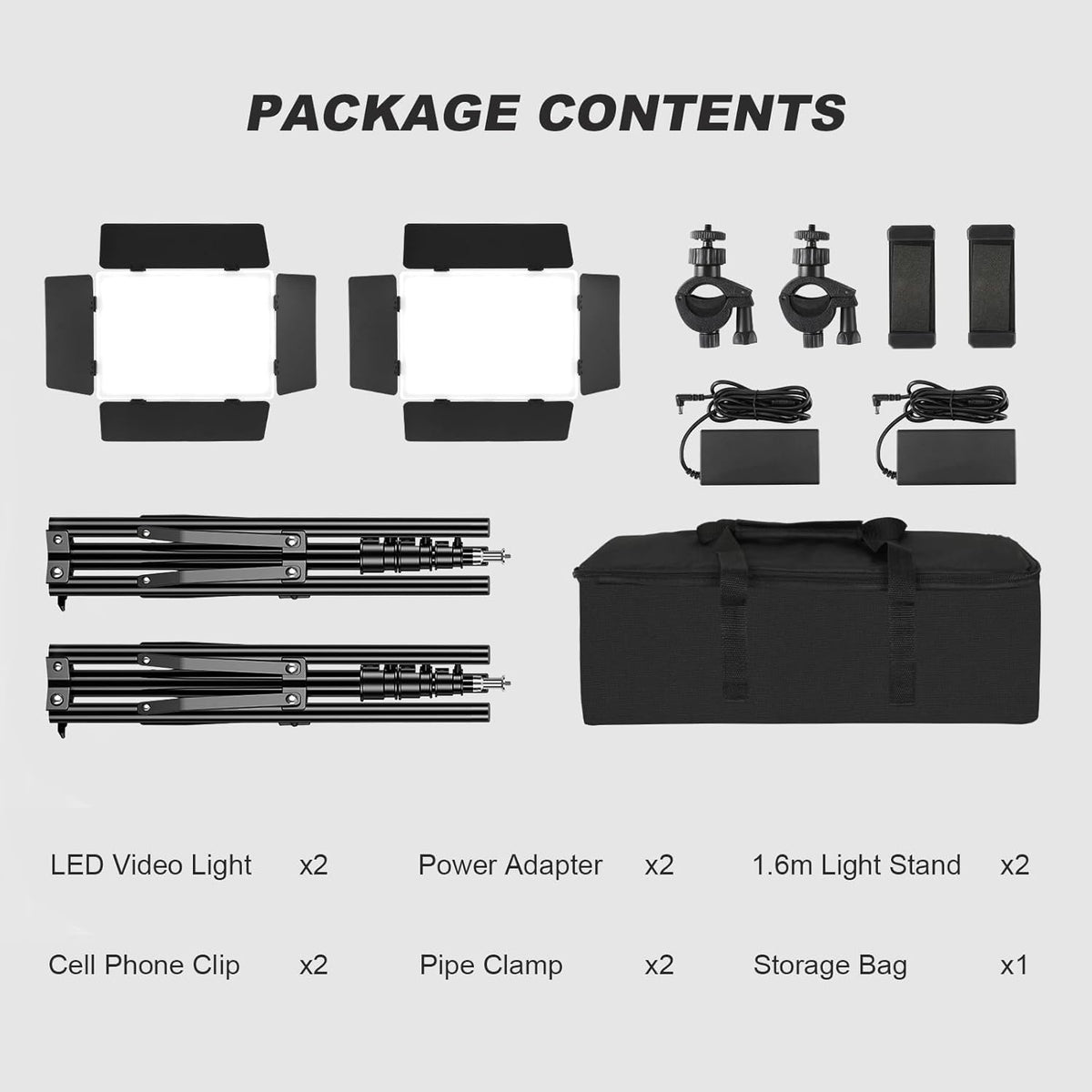 Soonpho Set van 2 LED foto-videolampen paneel met barn doors 2800-6500K dimbaar 20W licht fotografie studio videoverlichting met 1,6m statief en mobiele telefoon houder voor video YouTube live