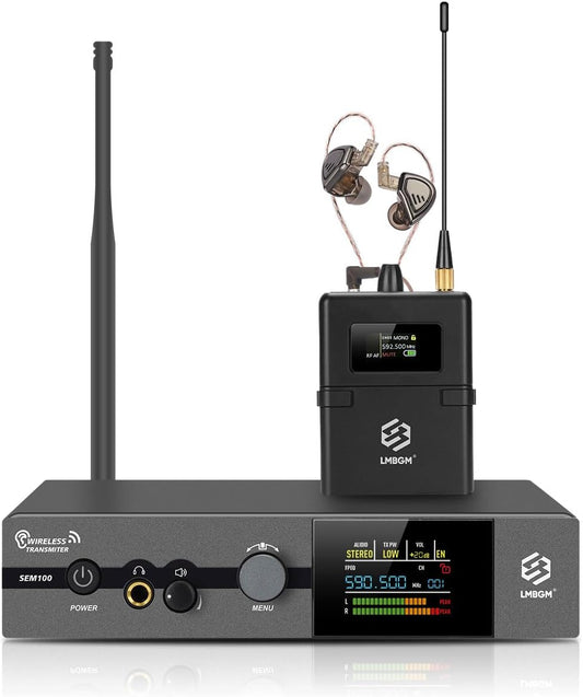 Draadloos in-ear monitorsysteem – IEM-systeem – In-ear monitor – Draadloze monitor – Podiummonitor – 1-Kanaals Set – Mono en stereomodus – UHF 550-580 MHz met 16 instelbare frequenties