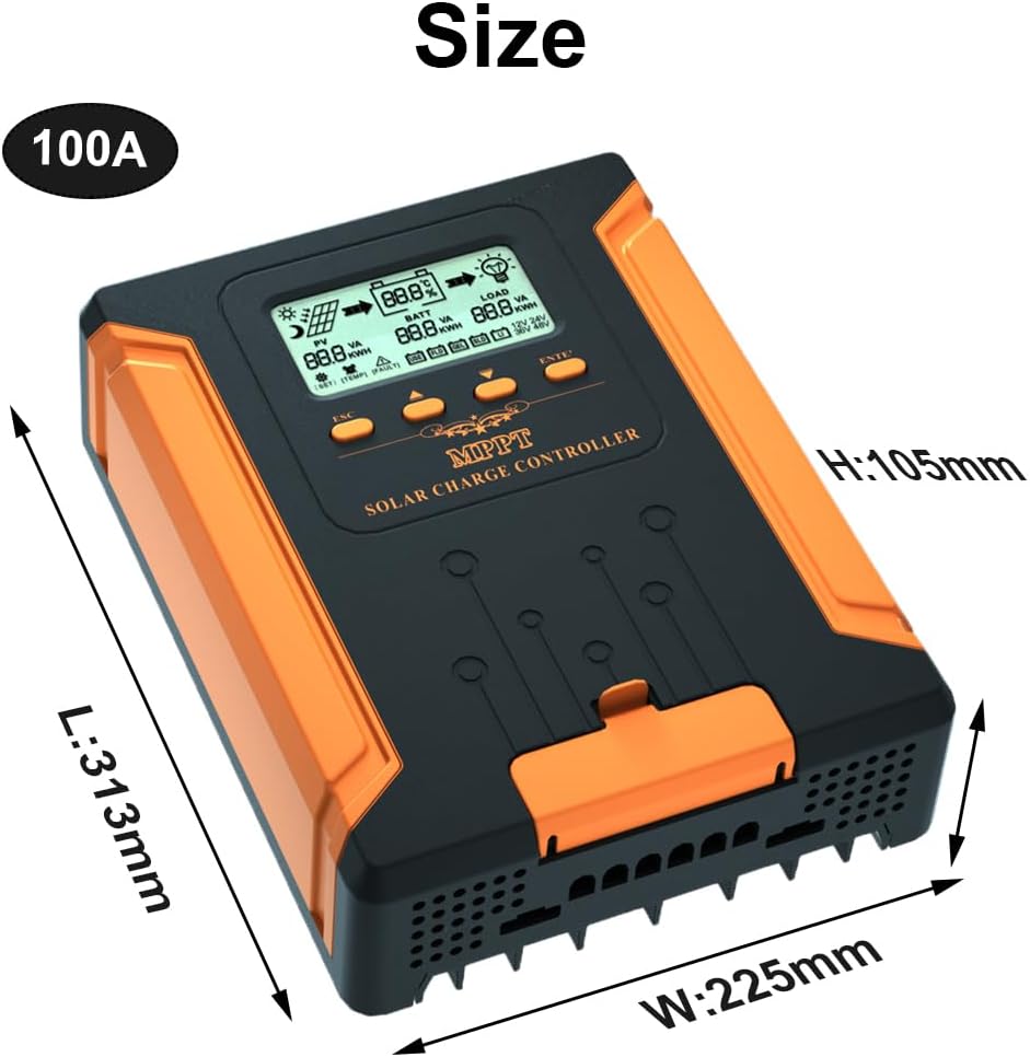 SolaMr 100A MPPT Zonne-Laadregelaar 12V/24V/36V/48V Auto met LCD-Scherm Zonnepaneel Regelaar Max 180V Ingang voor Gel Verzegeld Flooded en Lithium Batterij-CM-100A